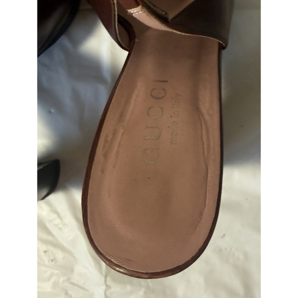 GUCCI Slingback Heels Closed Toe Brown Leather Shoes Sandals US 7 EU 37 C - Picture 9 of 16